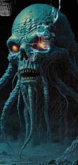 Terrifying Cthulhu creature with skull and tentacles in dark, fantasy art style.