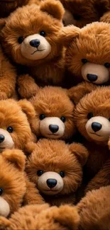 A collection of fuzzy teddy bears fills the mobile screen, perfect for cozy backgrounds.