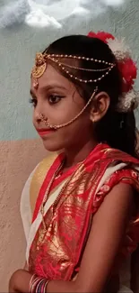 Young girl in traditional attire with jewelry