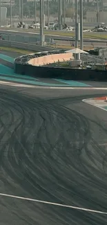 Curvy race track with visible tire marks.