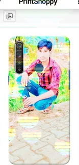 Custom mobile wallpaper with vibrant portrait and colorful design on phone case.