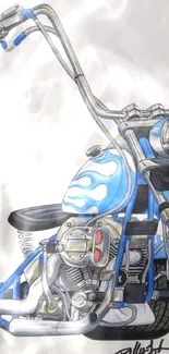 Custom trike motorcycle with detailed blue illustration.