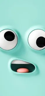 3D cartoon face with mint green background and expressive eyes.