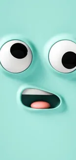 Adorable mint green cartoon face wallpaper with playful 3D design.