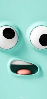 Adorable 3D cartoon face wallpaper in turquoise color.