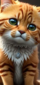 3D art wallpaper of cute big-eyed orange kitten