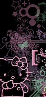 Colorful abstract Hello Kitty wallpaper with vibrant designs.