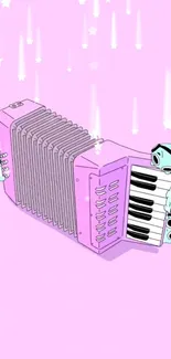 Pink anime accordion with cartoon faces wallpaper.