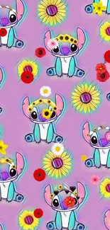 Cute alien and sunflower wallpaper on pink background.