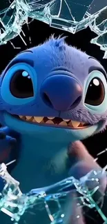Cute cartoon alien breaking through glass.