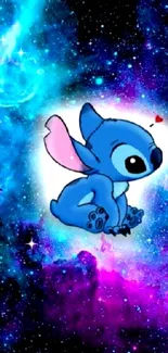 Cute alien character in vibrant galaxy background.