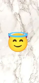 Cute angel emoji on marble background wallpaper.