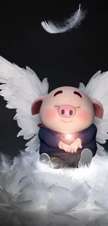 Cute angel pig with wings and feathers, mobile wallpaper.