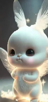 Cute angelic bunny with glowing wings wallpaper.