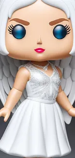 Cute angelic toy figure with wings and a white dress mobile wallpaper.