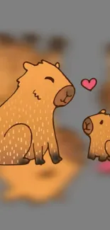 Cute cartoon animals with a heart symbol.