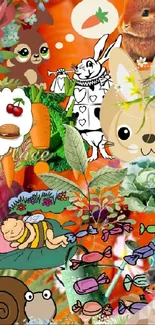 Cute animal cartoon collage with vibrant colors.