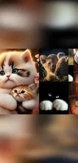 Cute animal collage wallpaper with kittens and cubs.