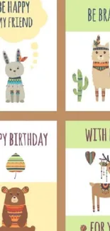 Cute animal-themed greeting card wallpaper for mobile.