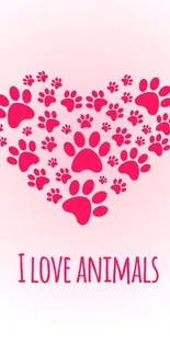 Heart-shaped paw print design in pink for mobile wallpaper.