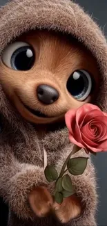 Adorable animal holding a rose.