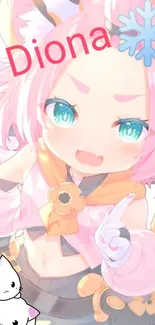 Cute anime-style character with pink hair and teal eyes.