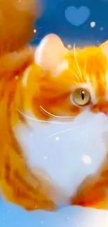 Cute animated orange tabby cat on blue background.