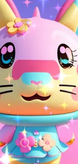 Cute pastel animated cat wallpaper with sparkles.