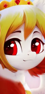 Cute animated character with vibrant red eyes and orange hair.