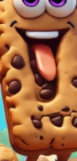 Cartoon cookie character with a playful expression