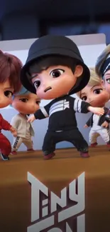 Adorable dance crew of cartoon characters.