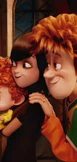 Animated family sharing a warm hug.