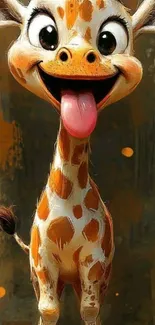 Cute animated giraffe with a big smile and tongue out.