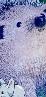 Adorable animated hedgehog with lavender hues on mobile wallpaper.