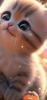 Adorable animated kitten with sparkling eyes and soft orange fur.