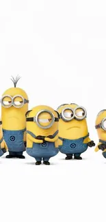 Group of Minions in denim on white background.