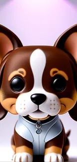 Adorable cartoon puppy with big eyes and a brown coat on a mobile wallpaper.