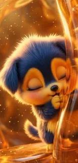 Adorable animated puppy with golden hues