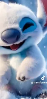 Smiling animated creature in snowy scene, ideal mobile wallpaper.