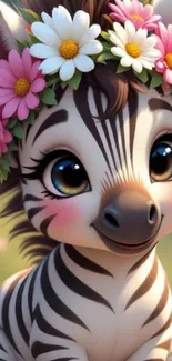 Cute animated zebra with floral crown.
