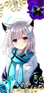 Cute anime girl with cat ears and blue accents.