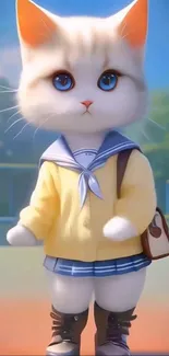 Anime cat in sailor outfit with a cute expression.