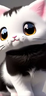 Cute anime cat with large eyes and black-and-white fur.