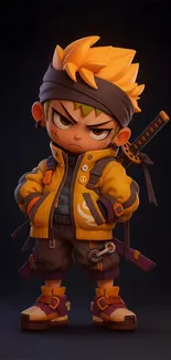 Cartoon anime character with orange hair and sword.