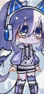 Cute anime character wallpaper with blue and white theme.