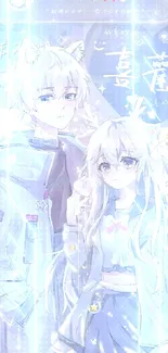 Cute anime couple with pastel colors, romantic theme.