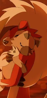 Anime dogs sharing a loving hug on a warm-toned background.