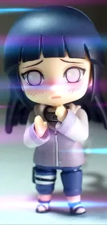 A cute anime figure with expressive eyes in a chibi style, perfect for mobile wallpaper.