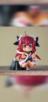 Adorable anime figurine with red hair on a beige background.