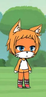 Anime fox character in a cartoon-style background.